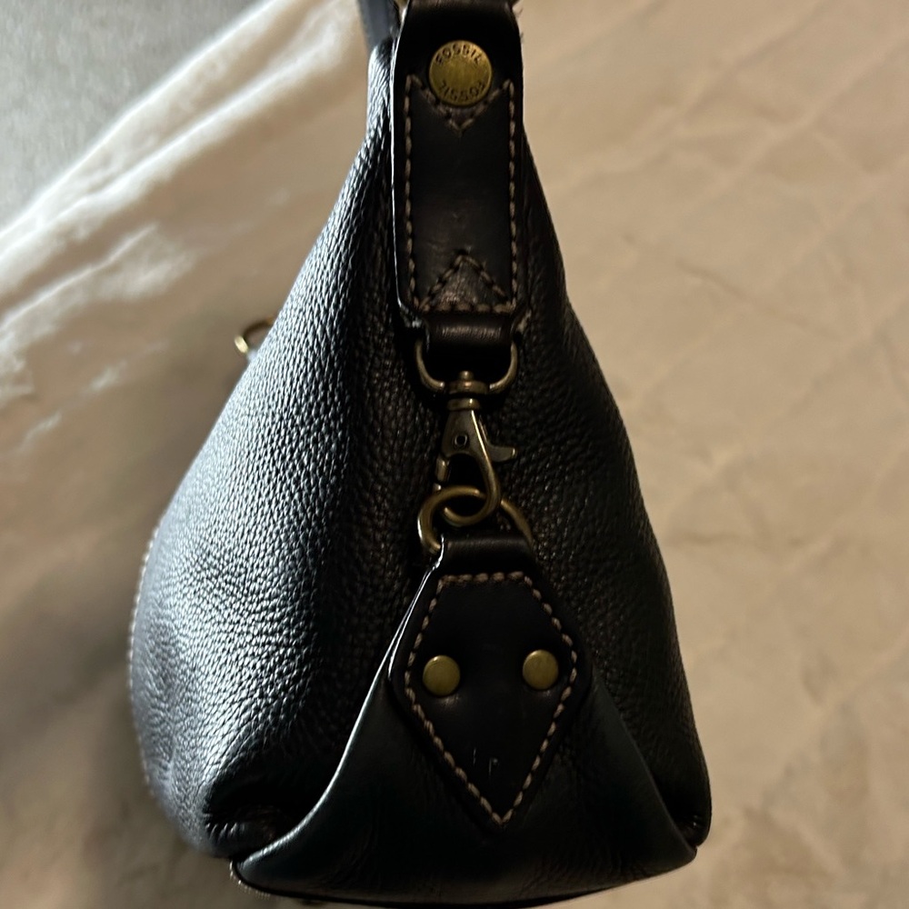 Vintage Fossil Black Pebbled Leather Shoulder Bag #75082 - Picture 4 of 14